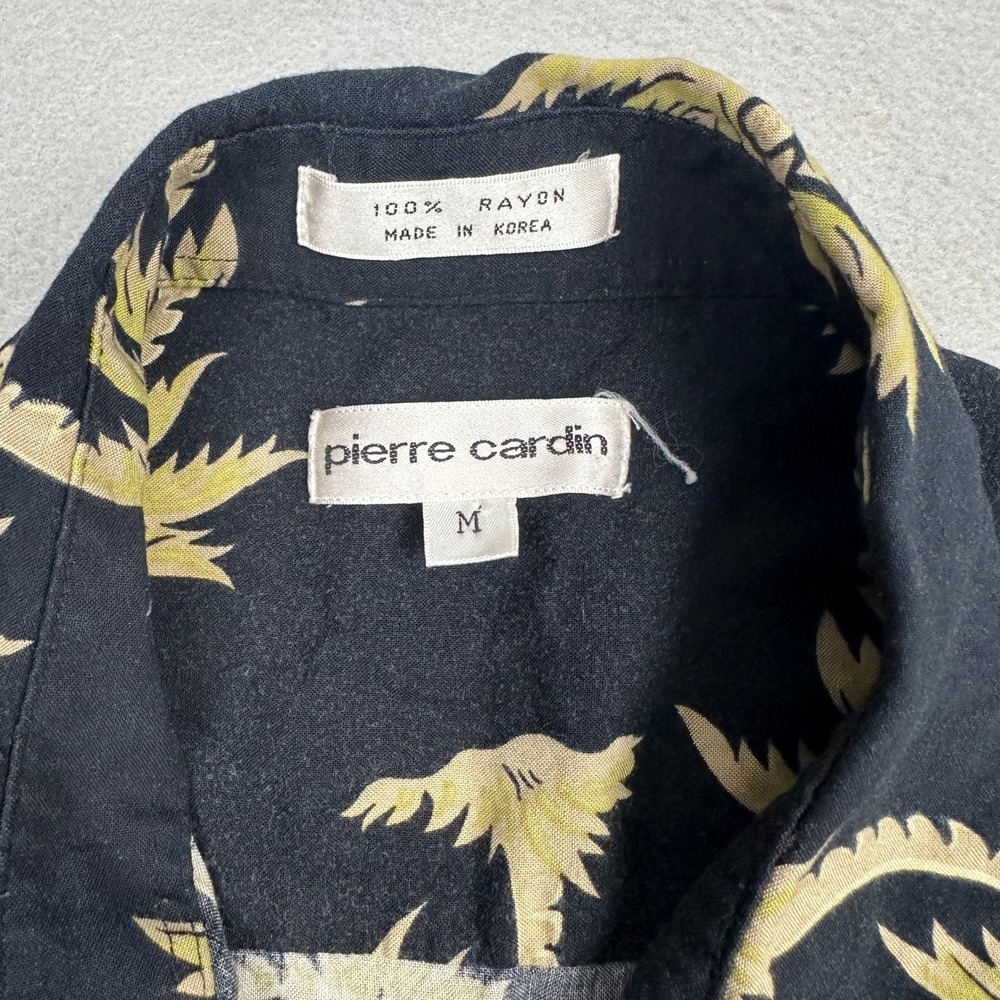 80s Vintage 100% Rayon Pierre Cardin Button Up Shirt Mens Medium Black Tropical - Picture 3 of 10